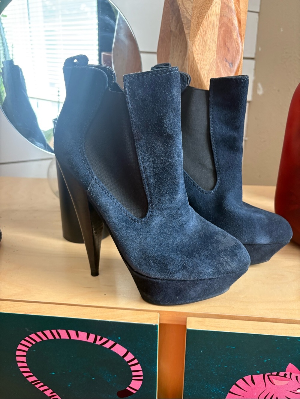 Women's Navy Suede Platform Ankle Boots